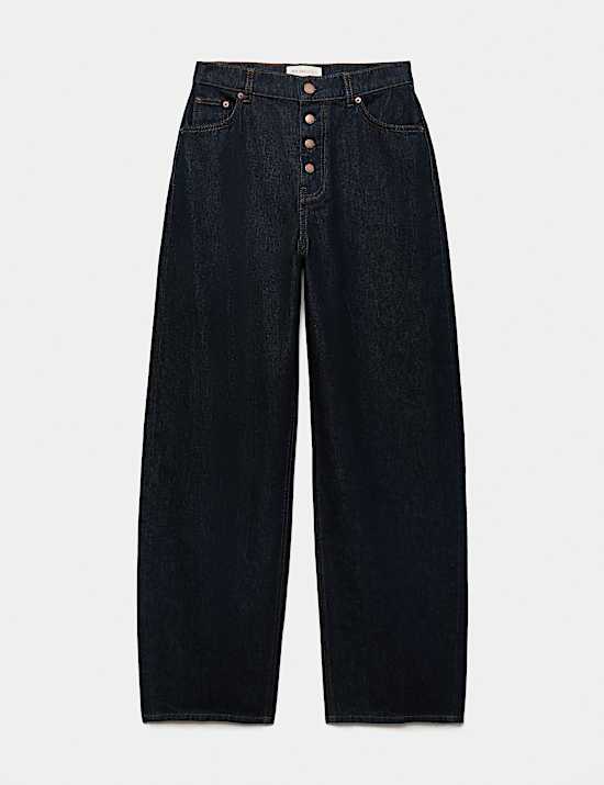 Cotton Rich Pleated High Waisted Barrel Jeans