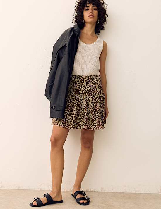 Pure Cotton Printed Floral Mini Skirt