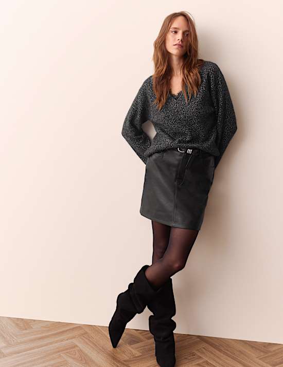 Leather Mini A-Line Skirt
