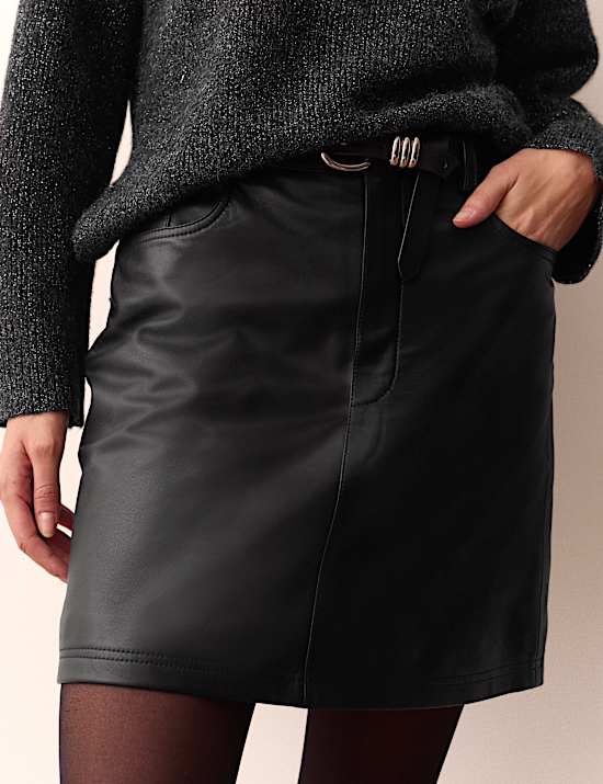 Leather Mini A-Line Skirt