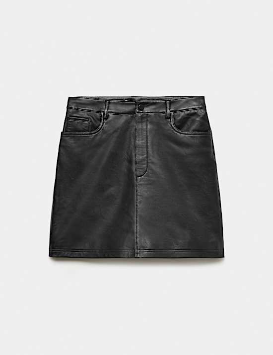 Leather Mini A-Line Skirt
