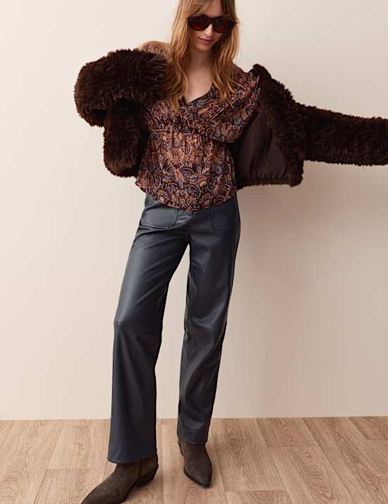 Leather Look Patch Pocket Straight Leg Trousers