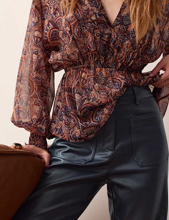 Leather Look Patch Pocket Straight Leg Trousers