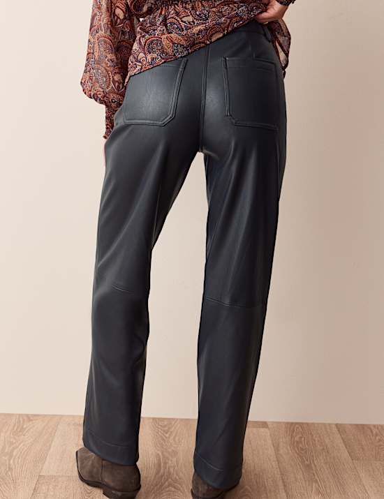 Leather Look Patch Pocket Straight Leg Trousers