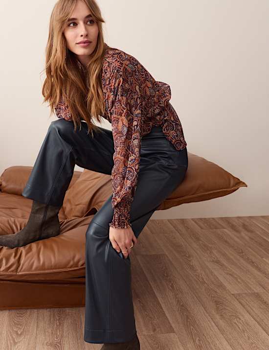 Leather Look Patch Pocket Straight Leg Trousers