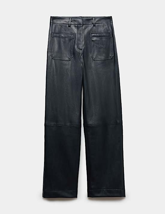 Leather Look Patch Pocket Straight Leg Trousers