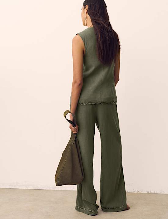 Lyocell Rich Embellished Wide Leg Trousers