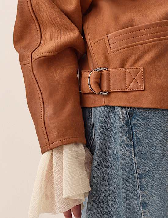 Leather Aged Relaxed Shawl Collar Jacket