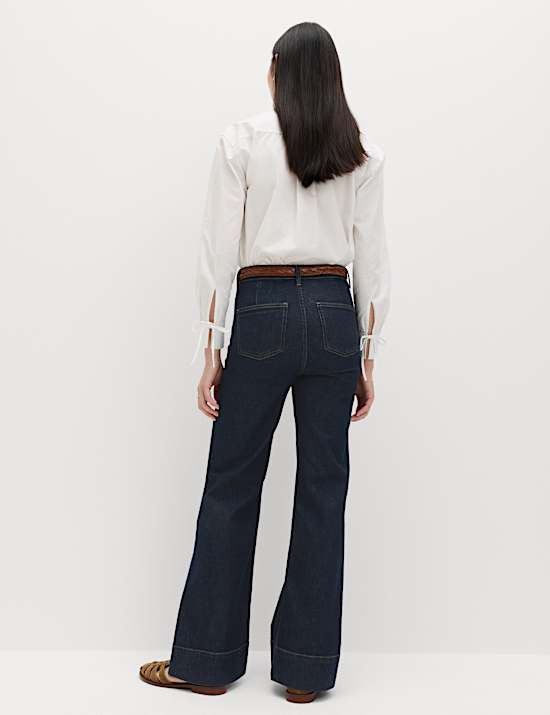High Waisted Patch Pocket Flared Jeans