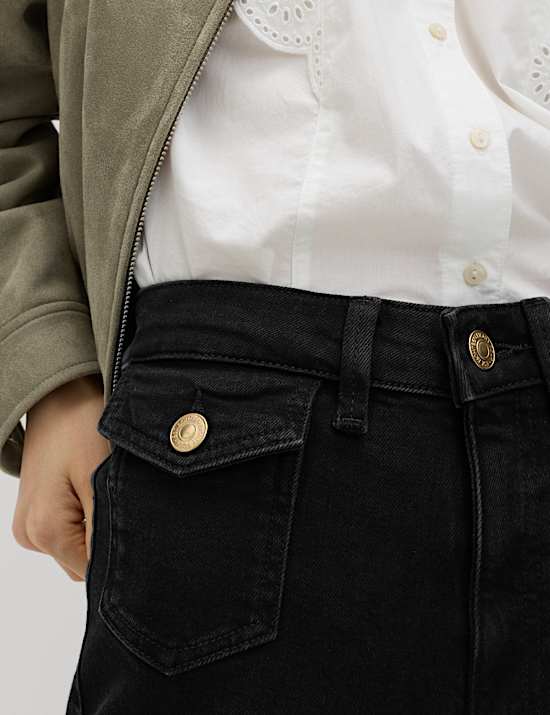 High Waisted Patch Pocket Flared Jeans