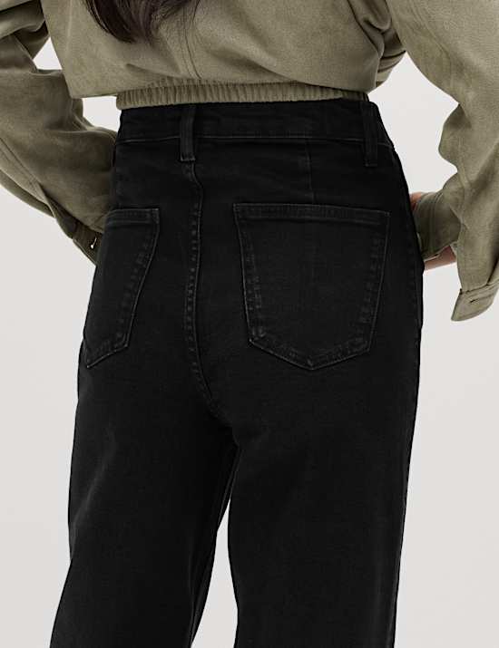 High Waisted Patch Pocket Flared Jeans