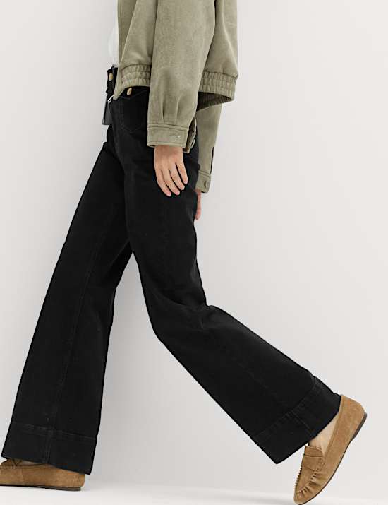 High Waisted Patch Pocket Flared Jeans