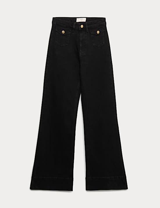 High Waisted Patch Pocket Flared Jeans