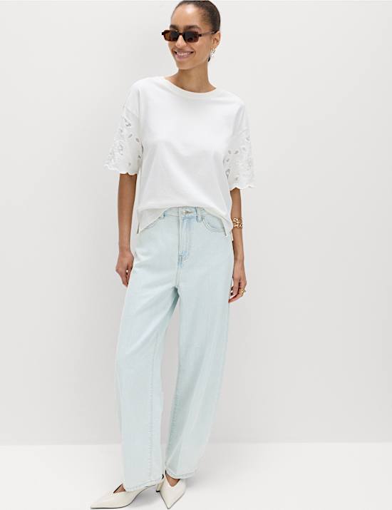 High Waisted Crease Front Barrel Jeans