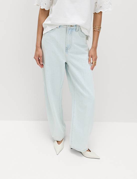 High Waisted Crease Front Barrel Jeans