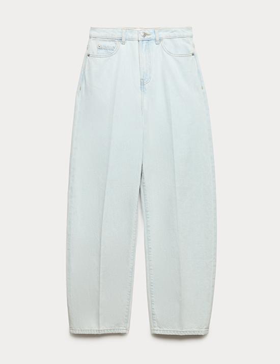 High Waisted Crease Front Barrel Jeans