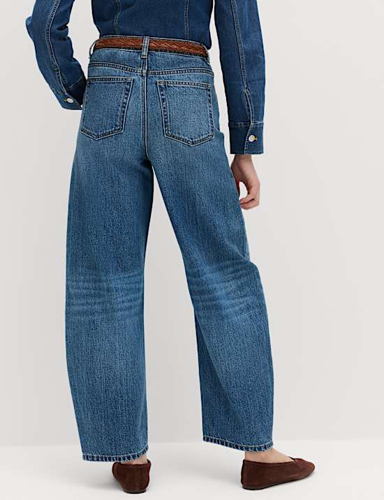 High Waisted Crease Front Barrel Jeans