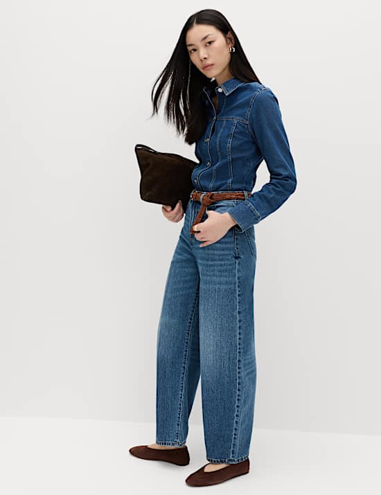 High Waisted Crease Front Barrel Jeans
