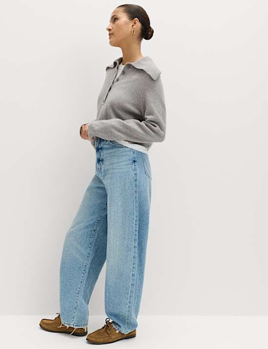 Jean coupe barrel taille haute avec pli sur le devant