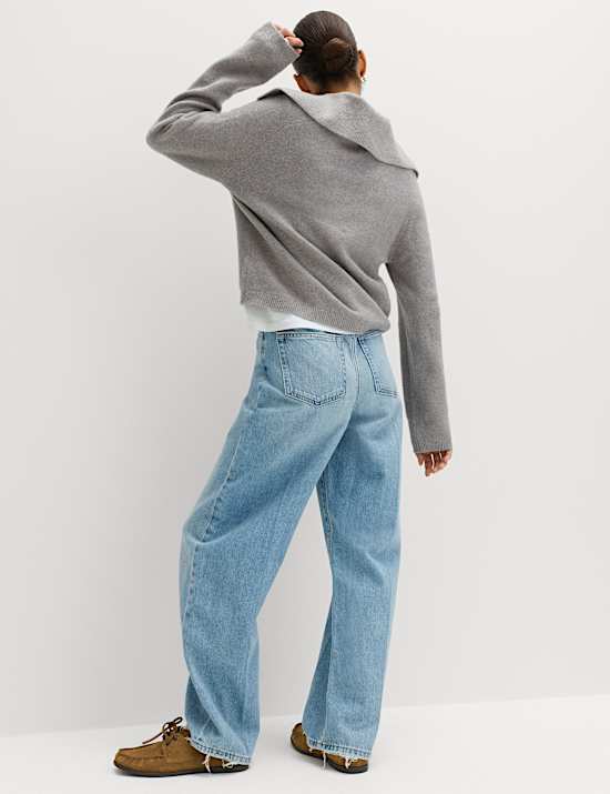 Jean coupe barrel taille haute avec pli sur le devant