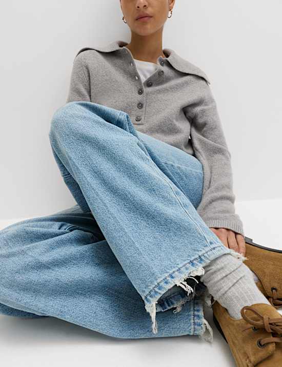 Jean coupe barrel taille haute avec pli sur le devant