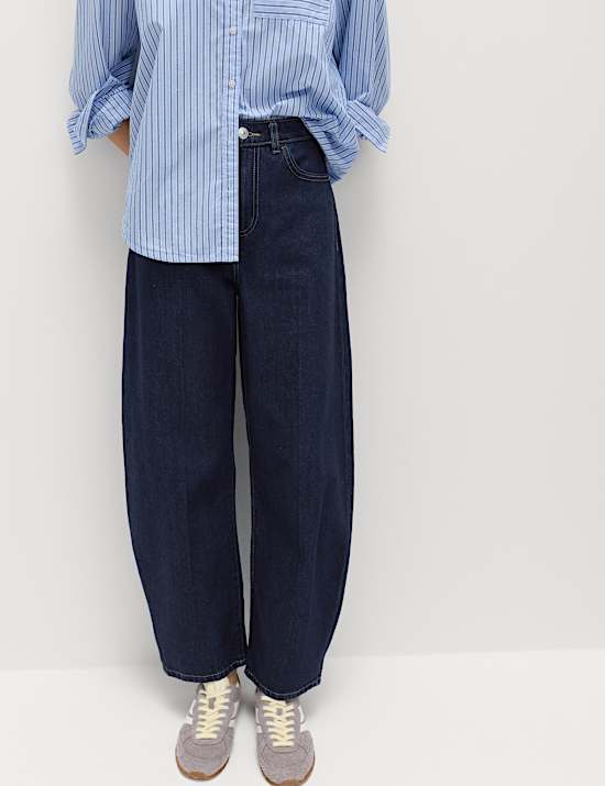 High Waisted Crease Front Barrel Jeans