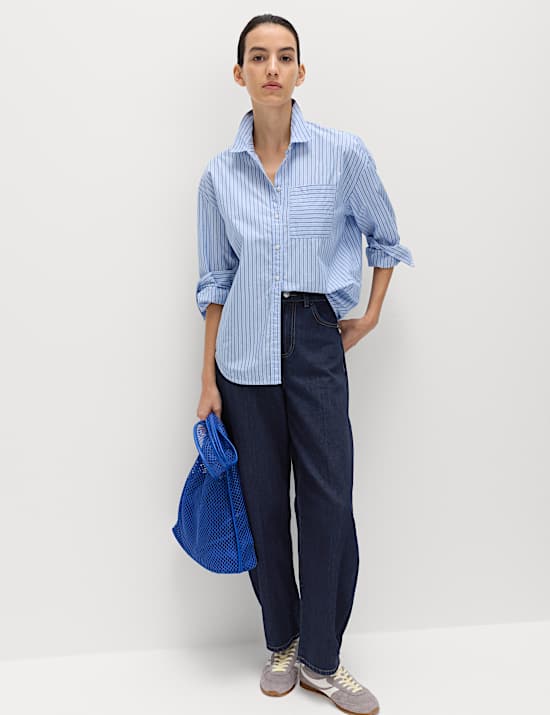 High Waisted Crease Front Barrel Jeans