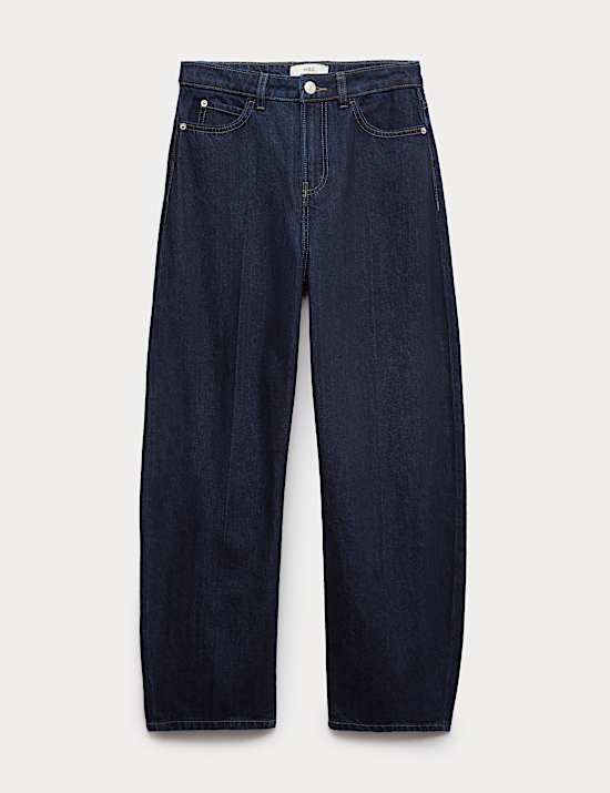 High Waisted Crease Front Barrel Jeans