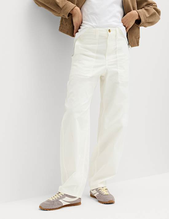 Cotton Rich Barrel Leg Trousers