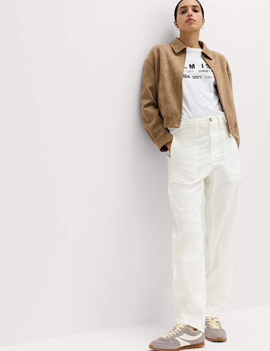Cotton Rich Barrel Leg Trousers