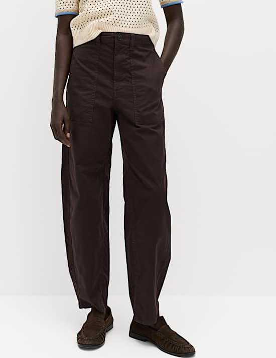 Cotton Rich Barrel Leg Trousers