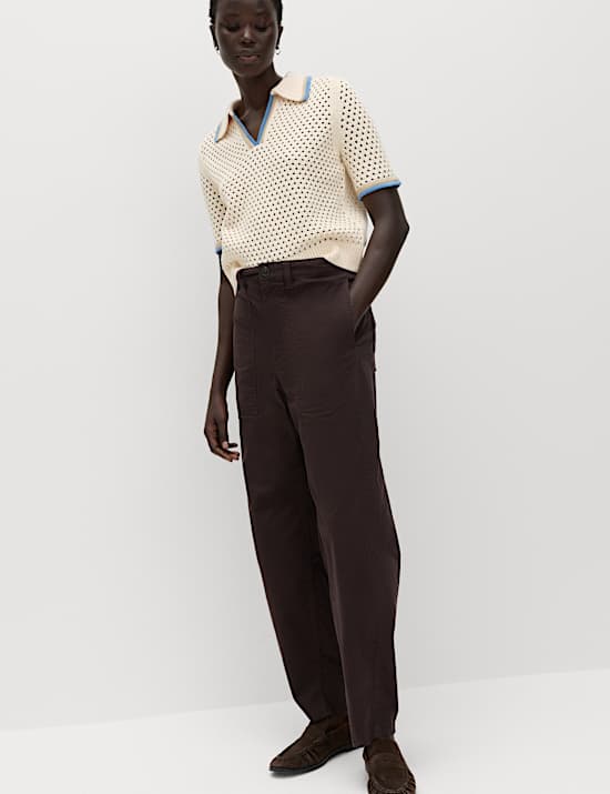 Cotton Rich Barrel Leg Trousers