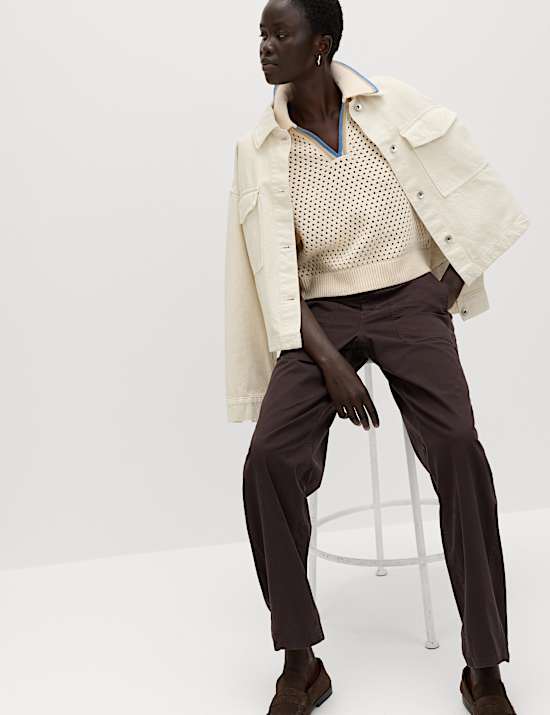 Cotton Rich Barrel Leg Trousers