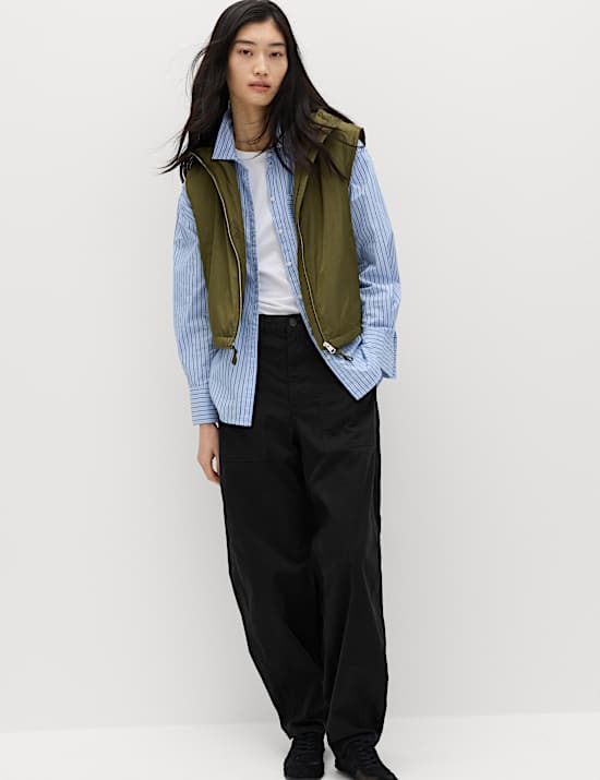 Cotton Rich Barrel Leg Trousers