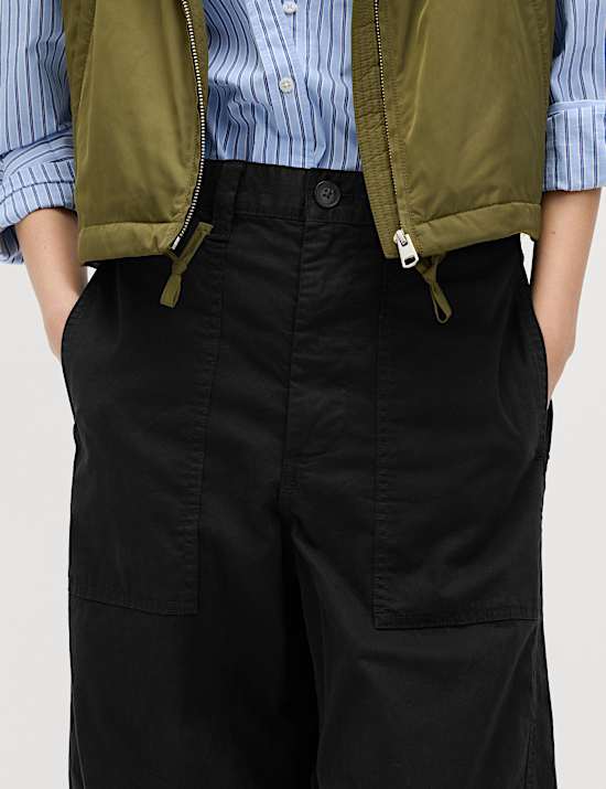 Cotton Rich Barrel Leg Trousers