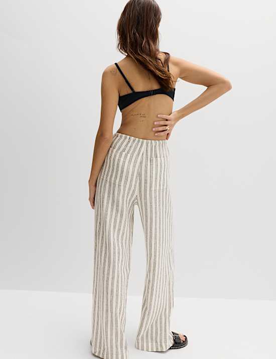 Linen Rich Drawstring Wide Leg Trousers