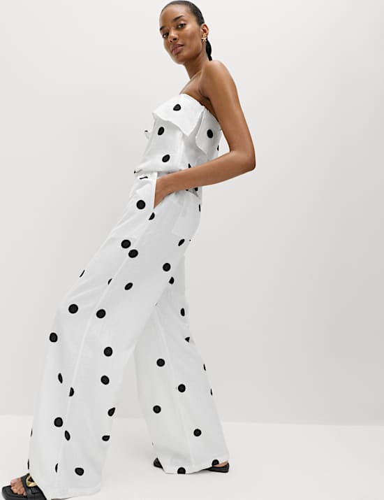 Linen Rich Drawstring Wide Leg Trousers