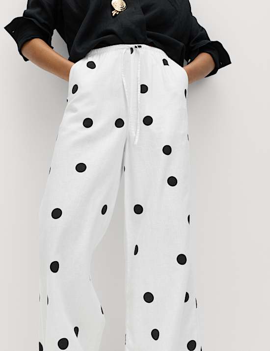 Linen Rich Drawstring Wide Leg Trousers