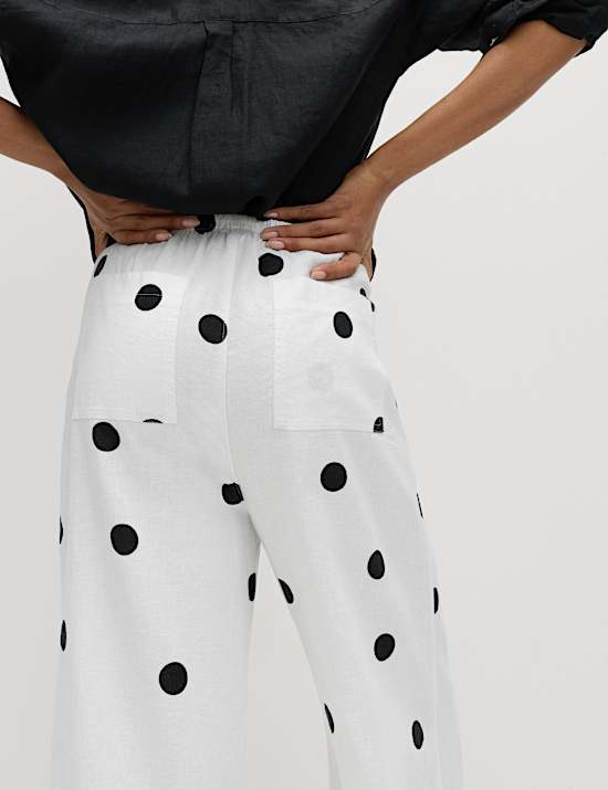 Linen Rich Drawstring Wide Leg Trousers