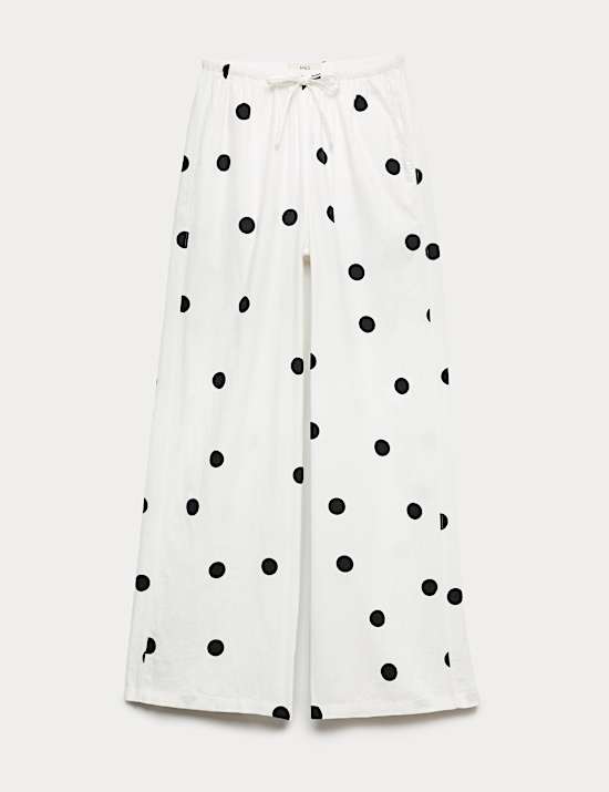 Linen Rich Drawstring Wide Leg Trousers