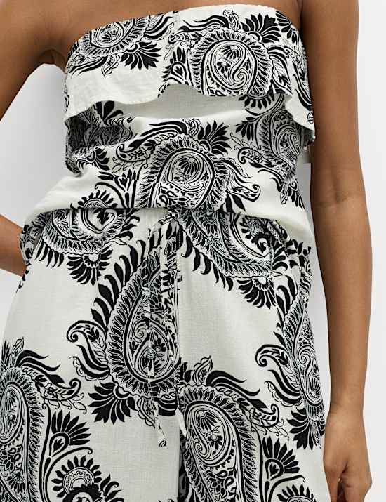 Linen Rich Drawstring Wide Leg Trousers