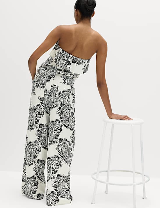 Linen Rich Drawstring Wide Leg Trousers