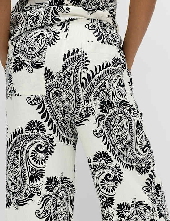 Linen Rich Drawstring Wide Leg Trousers