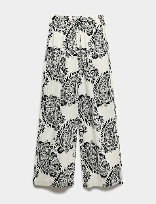 Linen Rich Drawstring Wide Leg Trousers