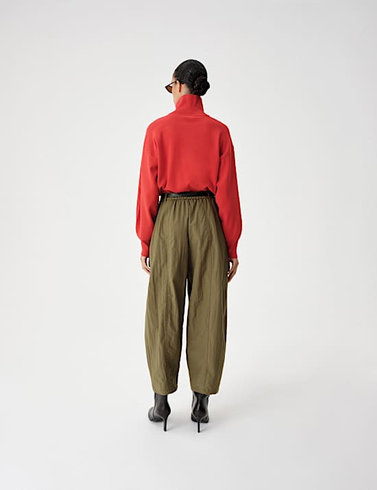 Elasticated Waist Barrel Leg Trousers