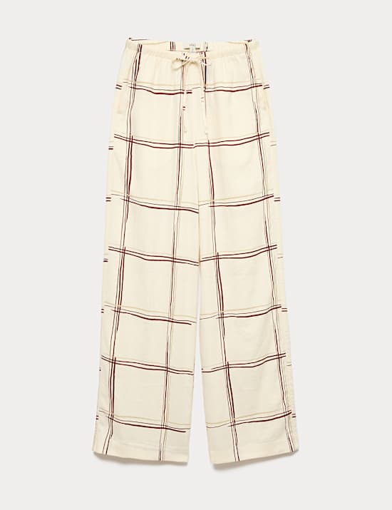 Linen Rich Checked Wide Leg Trousers