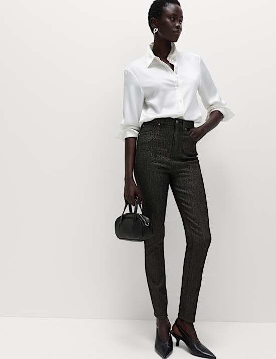 Ivy Mid Rise Shimmer Skinny Jeans