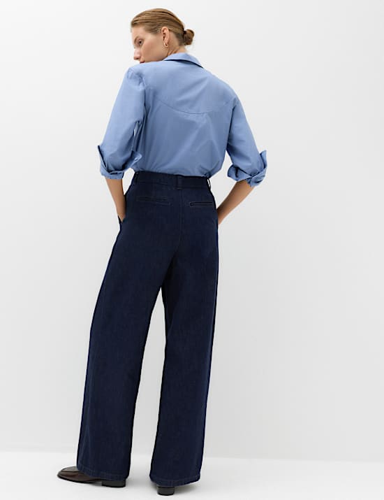 High Waisted Pleated Wide Leg Jeans