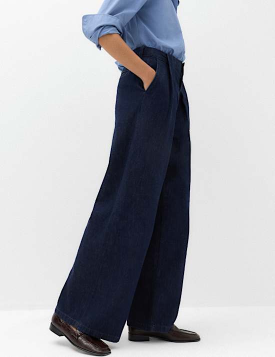 High Waisted Pleated Wide Leg Jeans
