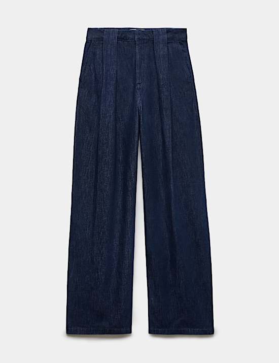 High Waisted Pleated Wide Leg Jeans
